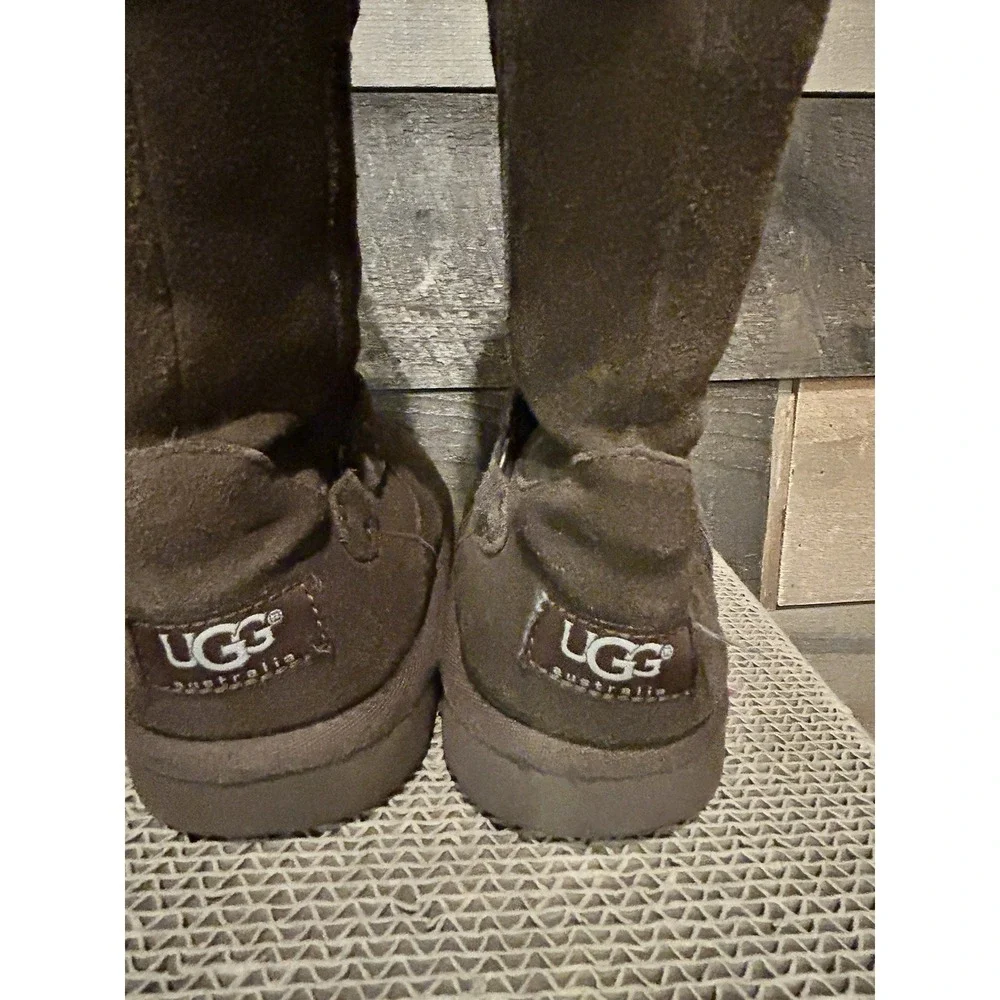 Ugg  Girls Winter Tall Maura Brown Suede Plaid Buckle‎ Zipper Boot Size 1 3286